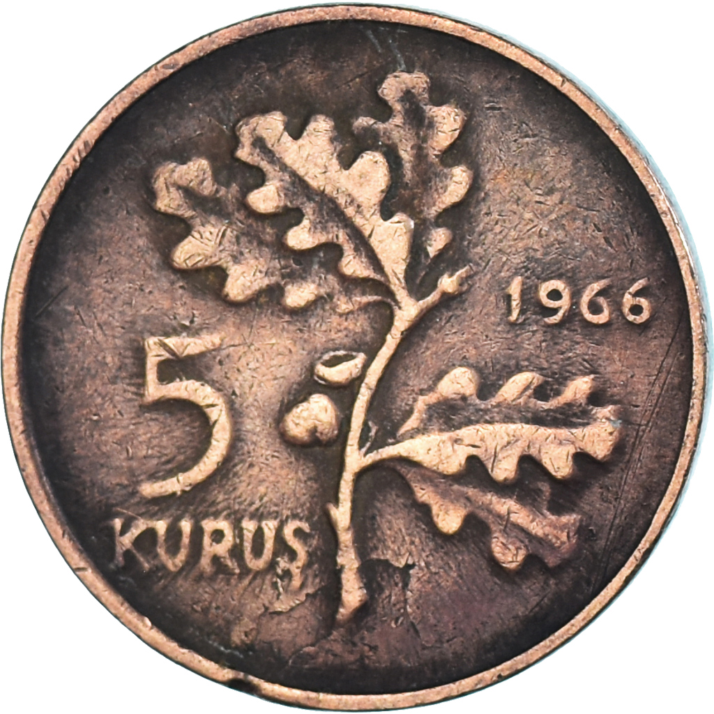 Coin, Turkey, 5 Kurus, 1966
