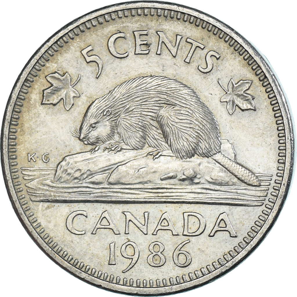 Coin, Canada, 5 Cents, 1986