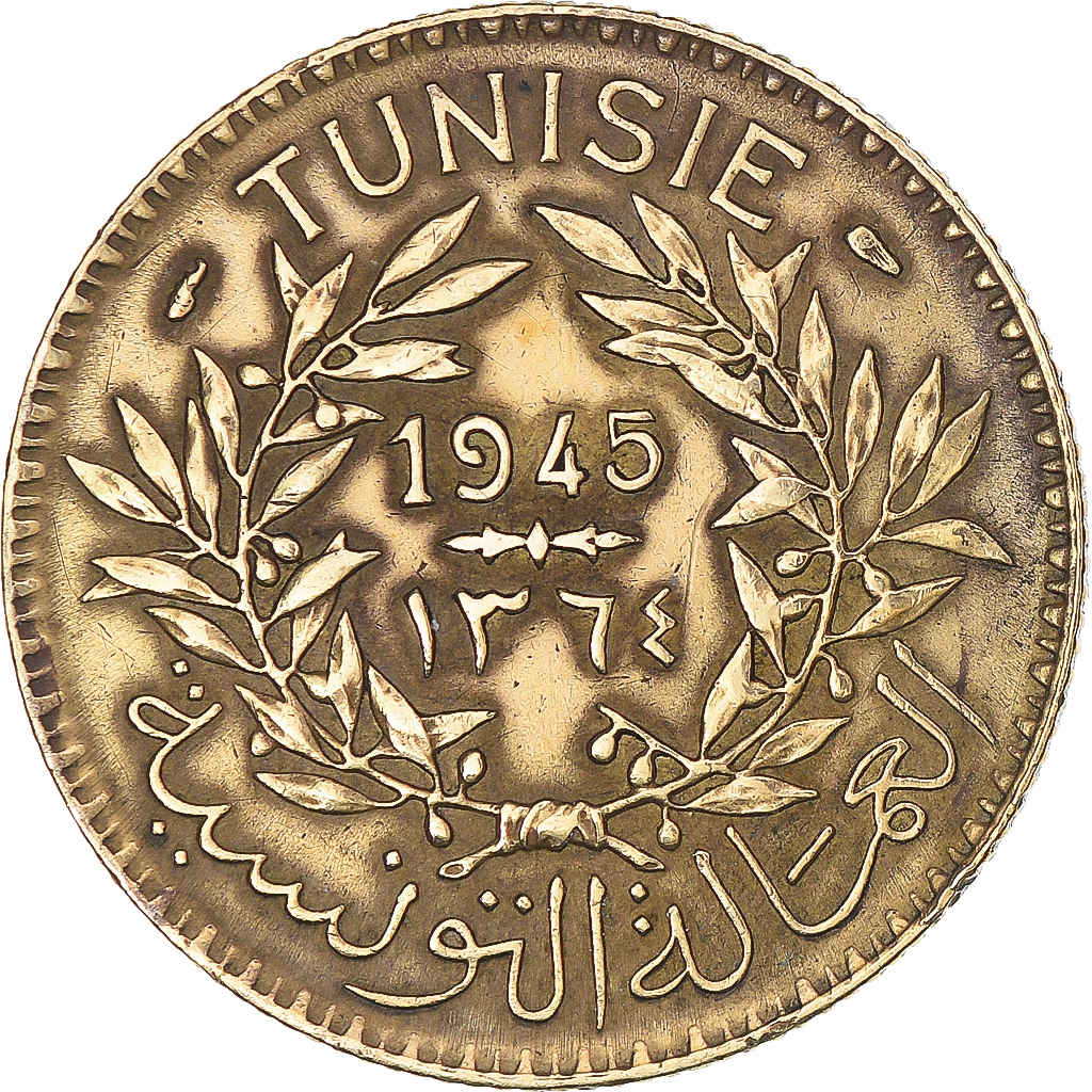 Coin, Tunisia, 2 Francs, 1945