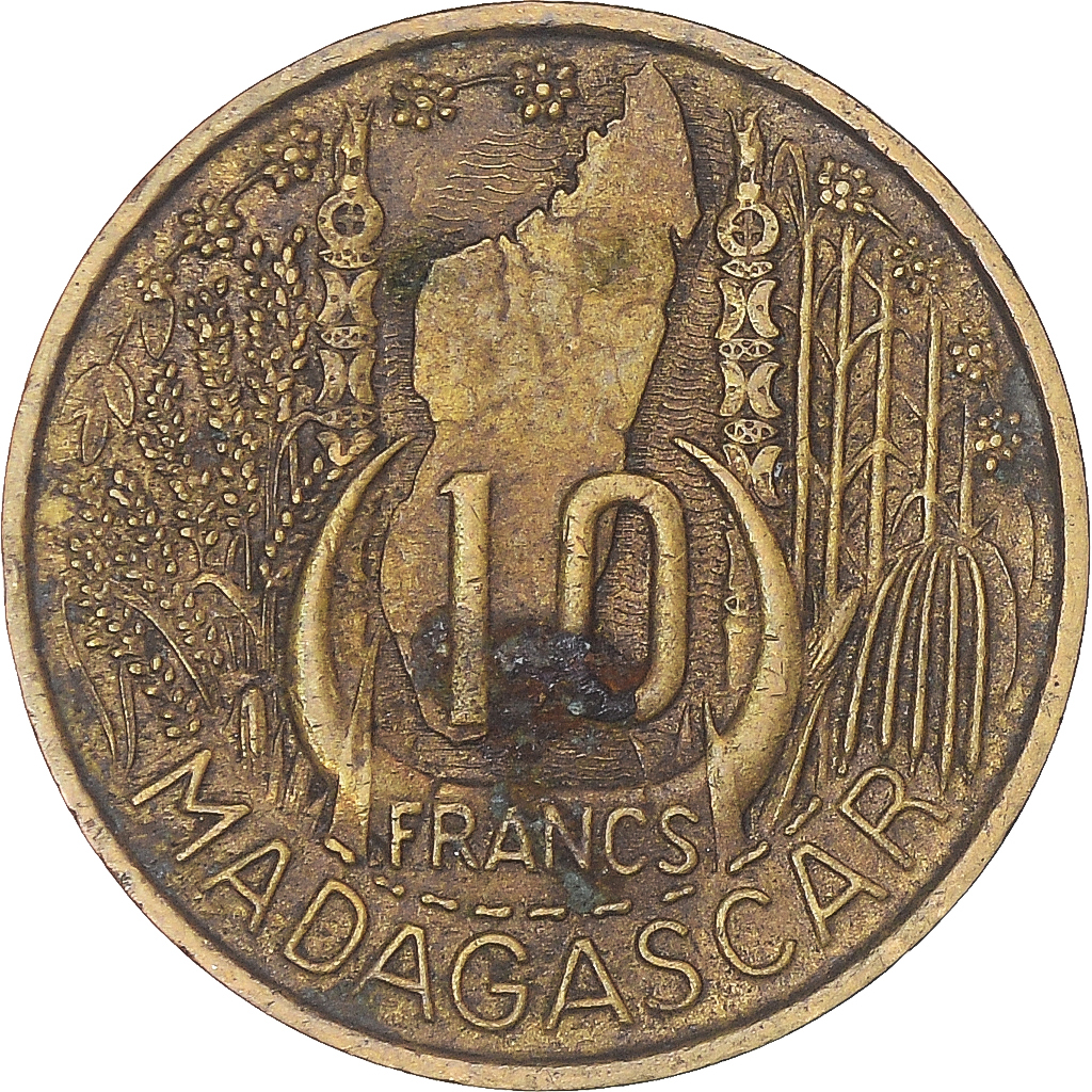 Coin, Madagascar, 10 Francs, 1953