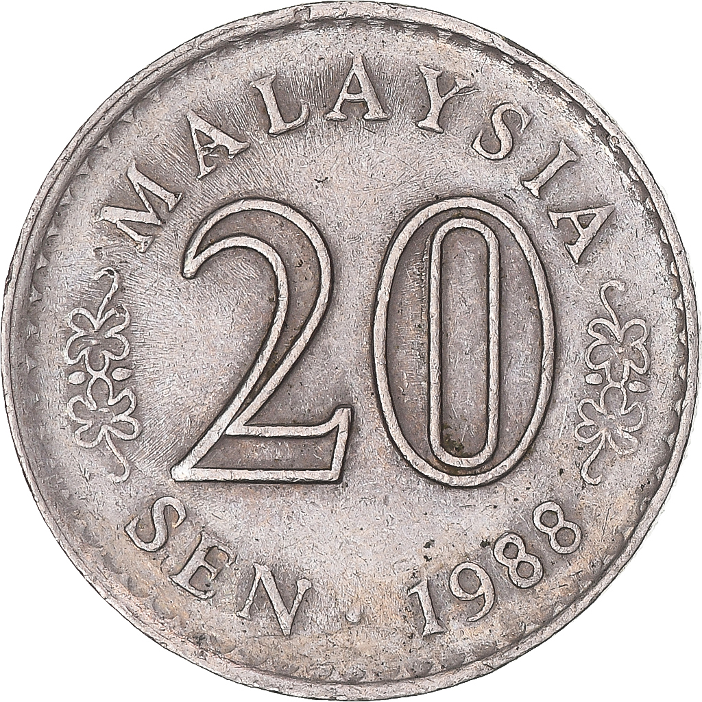 Coin, Malaysia, 20 Sen, 1988
