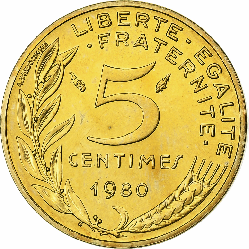 France, 5 Centimes, Marianne, 1980, MDP, série FDC, Bronze-Aluminium, 