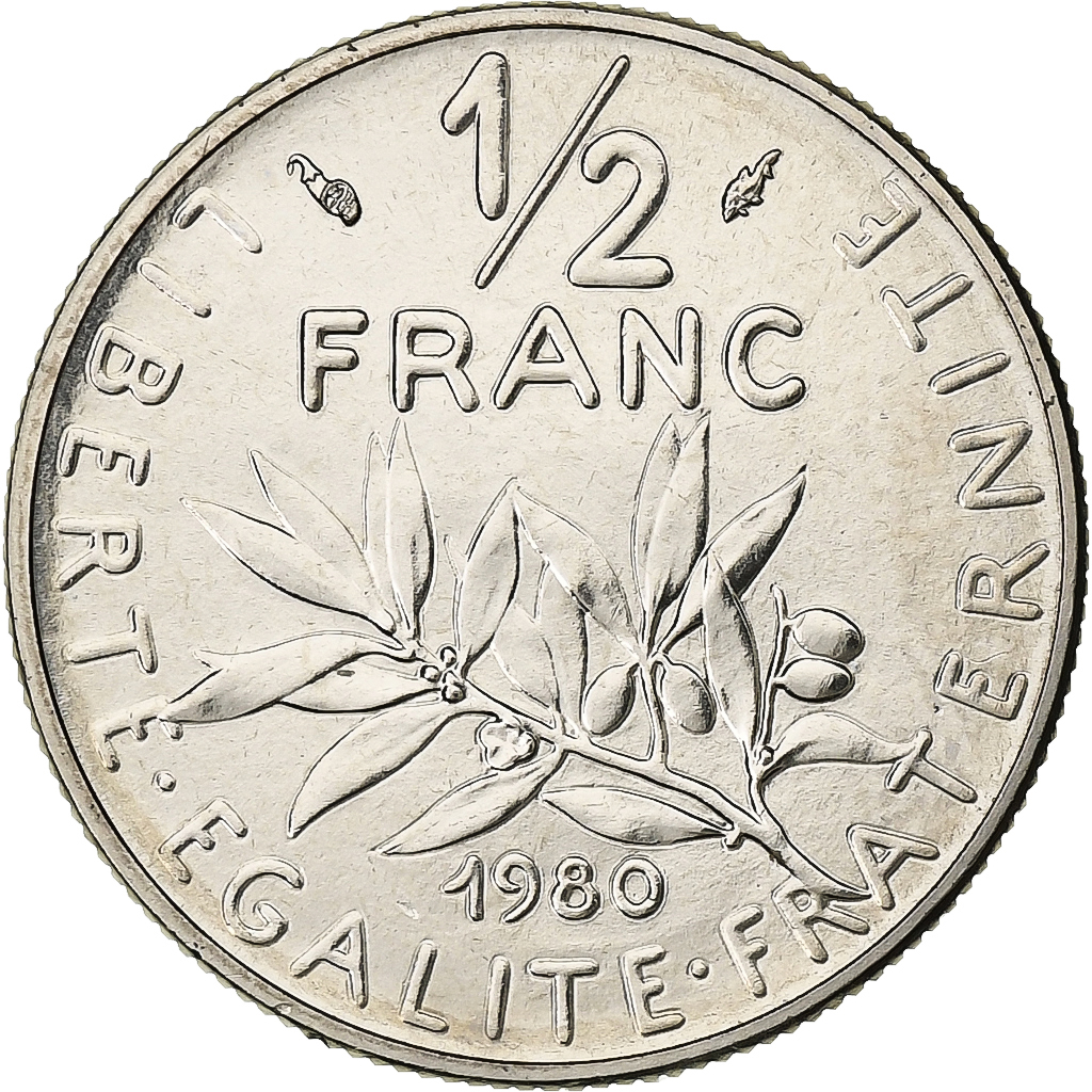 France, 1/2 Franc, Semeuse, 1980, MDP, série FDC, Nickel, 