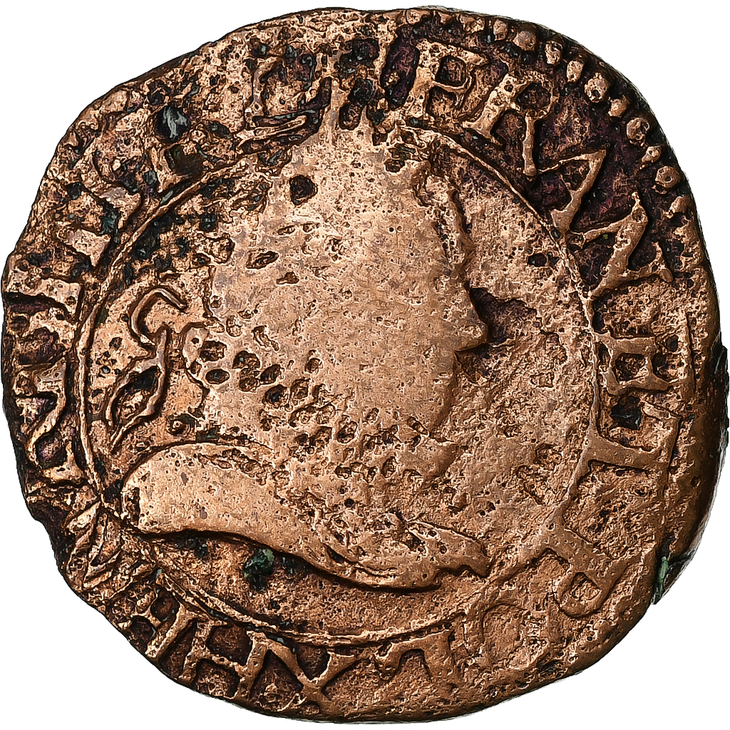 France, Henri III, Double Tournois, 1587, Amiens, Copper, 