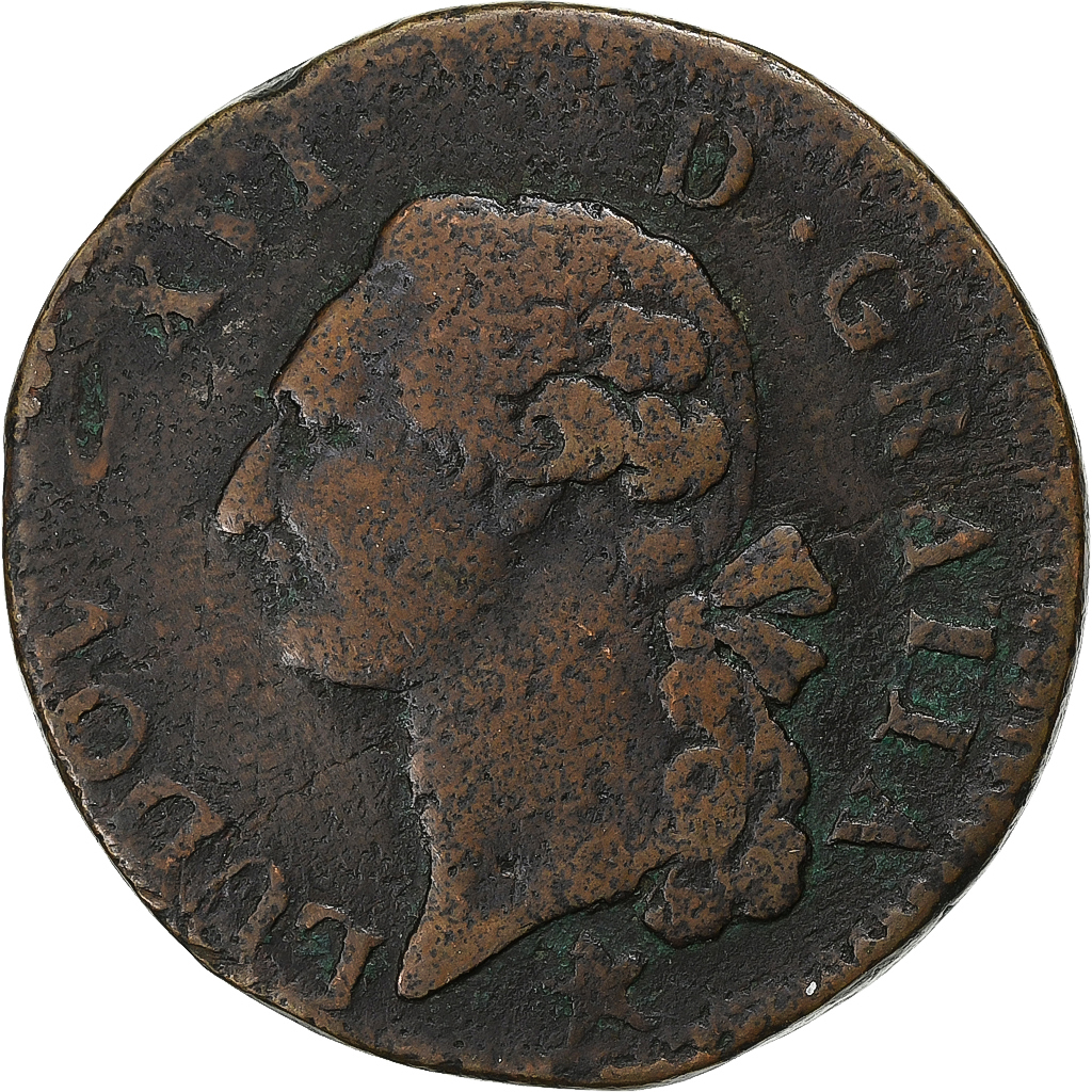 France, Louis XVI, Sol, 1788, Marseille, Copper, 