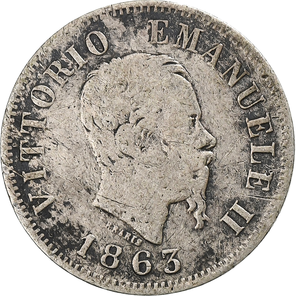 Italie, Victor-Emmanuel II, 50 Centesimi, 1863, Milan, Argent, TB