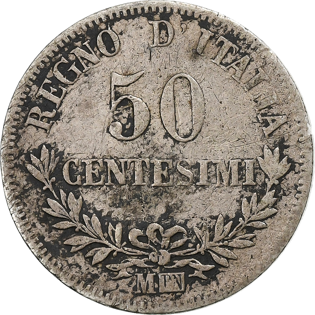 Italie, Victor-Emmanuel II, 50 Centesimi, 1863, Milan, Argent, TB