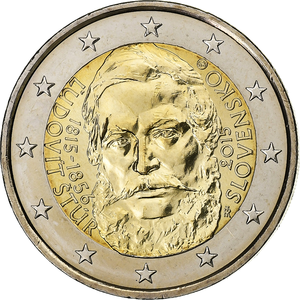 Slowakei, 2 Euro, Ľudovít Štúr, 2015, Kremnica, Bi-Metallic, UNZ