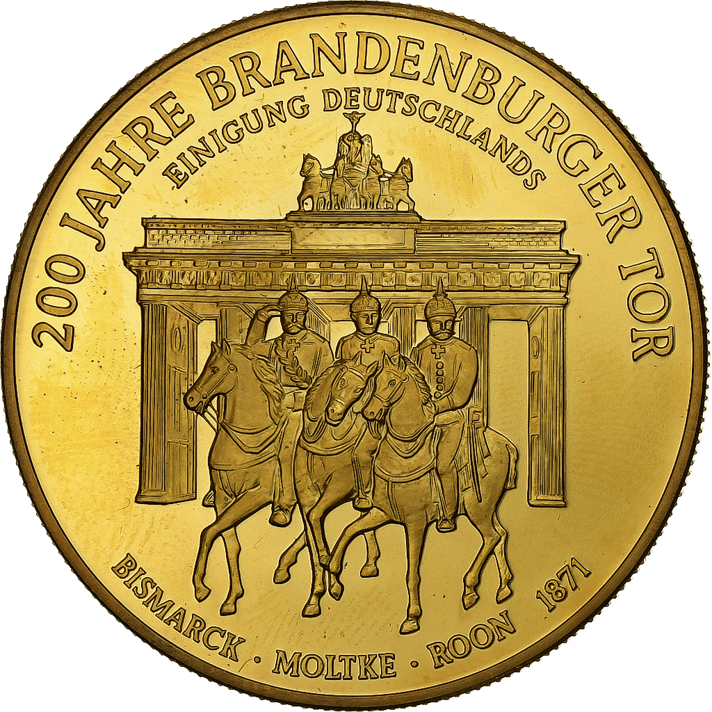 Germany, Medal, 200 Jahre Brandenburger Tor, Bismarck, 1991, Copper-Nickel Gilt