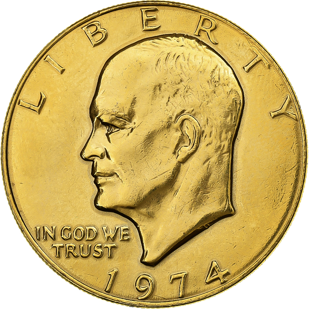 United States, Dollar, Eisenhower, 1974, Philadelphia, golden, Copper-Nickel