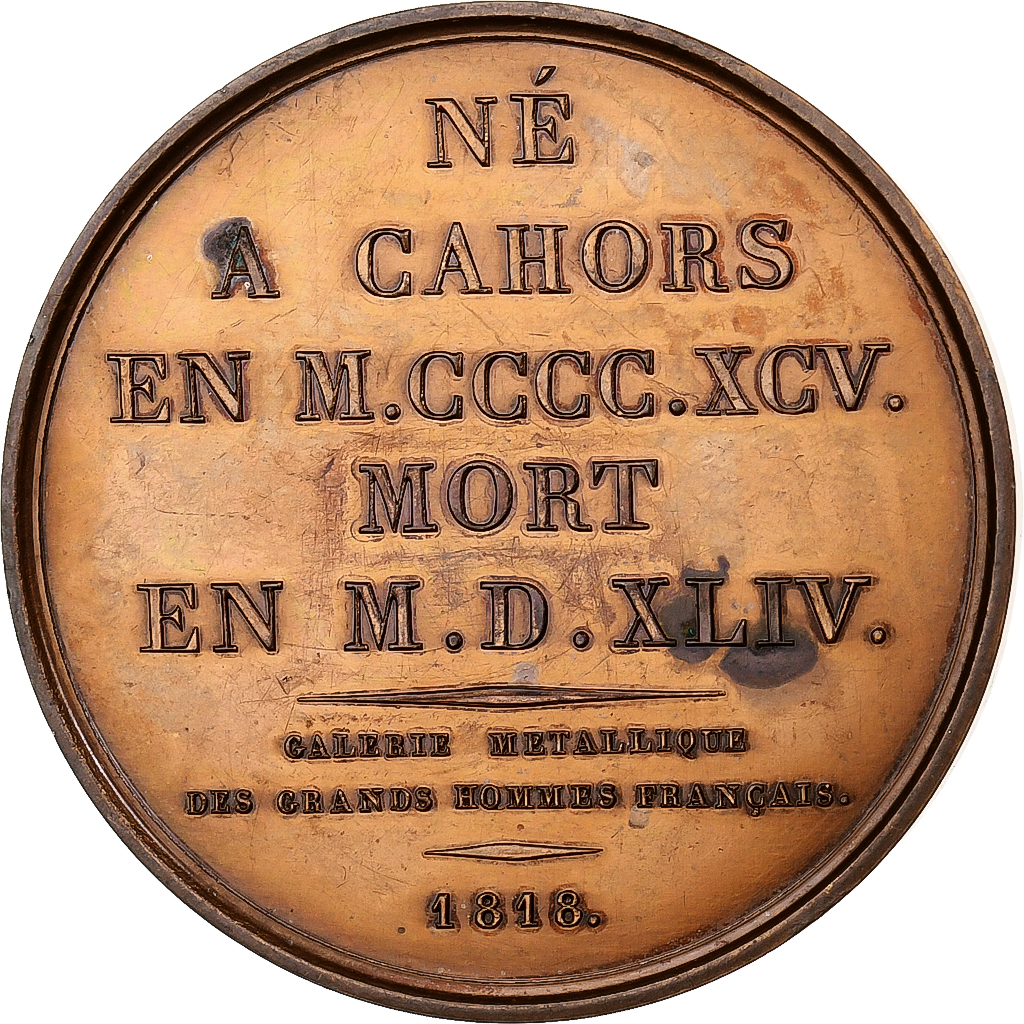 France, Medal, Clément Marot, Galerie métallique, 1818, Bronze, 