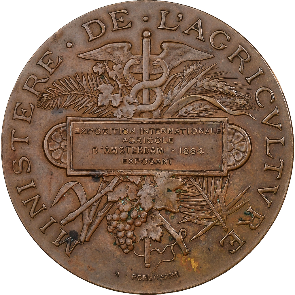 France, Medal, Ministère de l'Agriculture, 1884, Bronze, Ponscarme, 