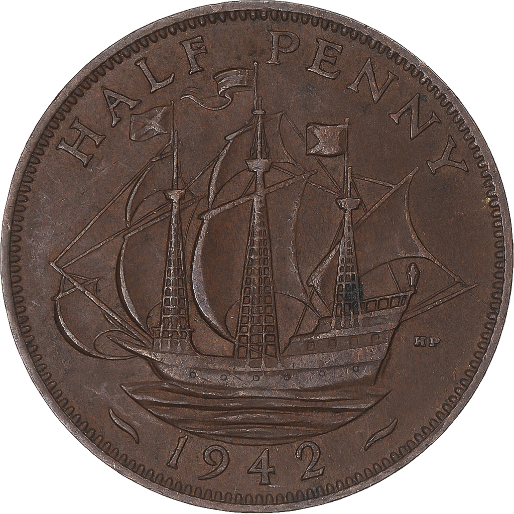 Coin, Great Britain, 1/2 Penny, 1942