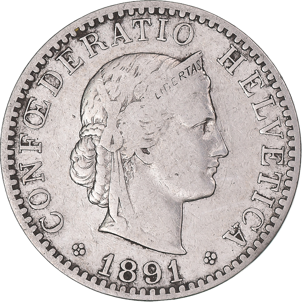 Coin, Switzerland, 20 Rappen, 1891