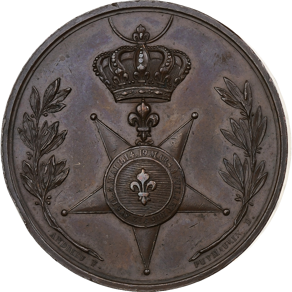 France, Medal, Louis XVIII, Fidélité et Dévouement, Croix de l'ordre du Lys