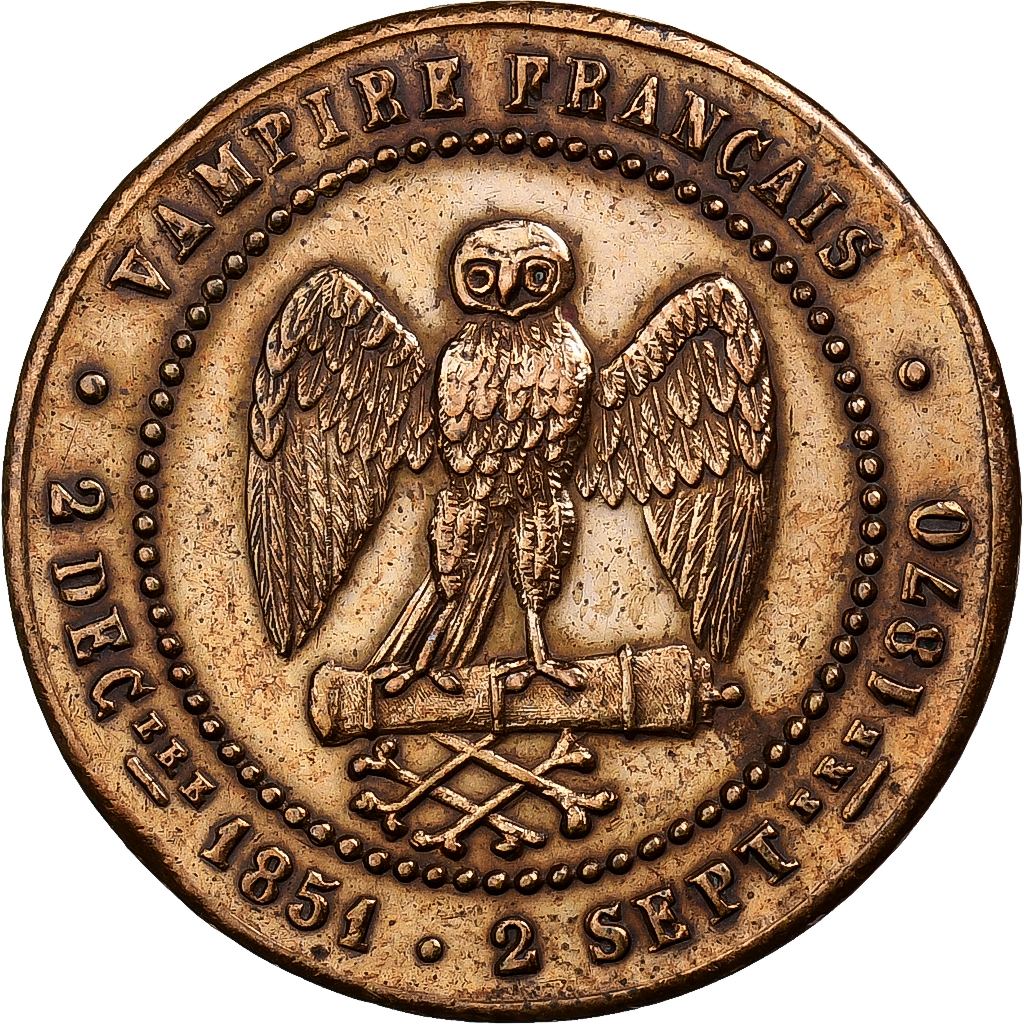 France, Satirical coin, Napoléon III, 1870, Bronze, 