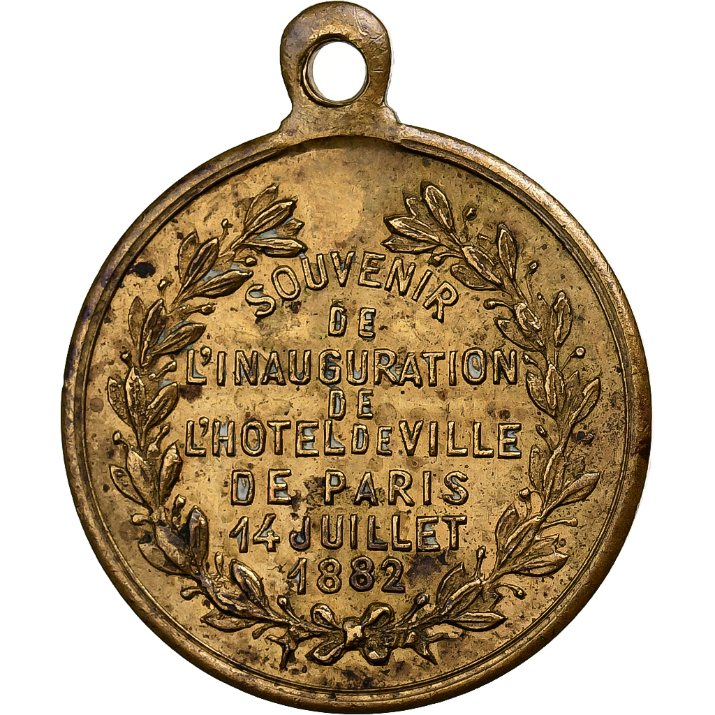 France, Medal, Inauguration de l'Hôtel de ville de Paris, 1882, Copper Gilt