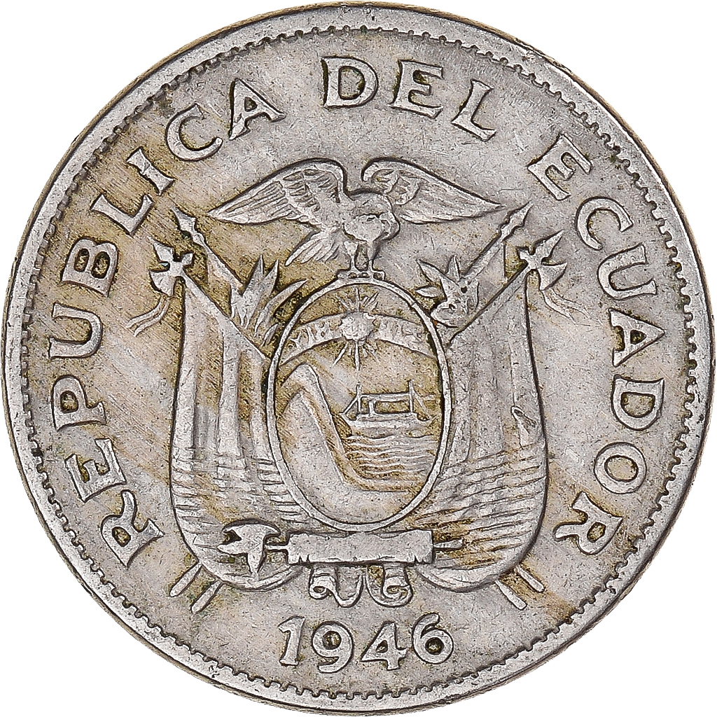 Coin, Ecuador, 10 Centavos, Diez, 1946