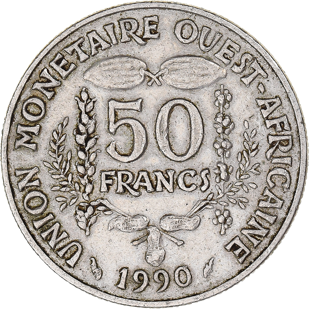 Coin, West African States, 50 Francs, 1990
