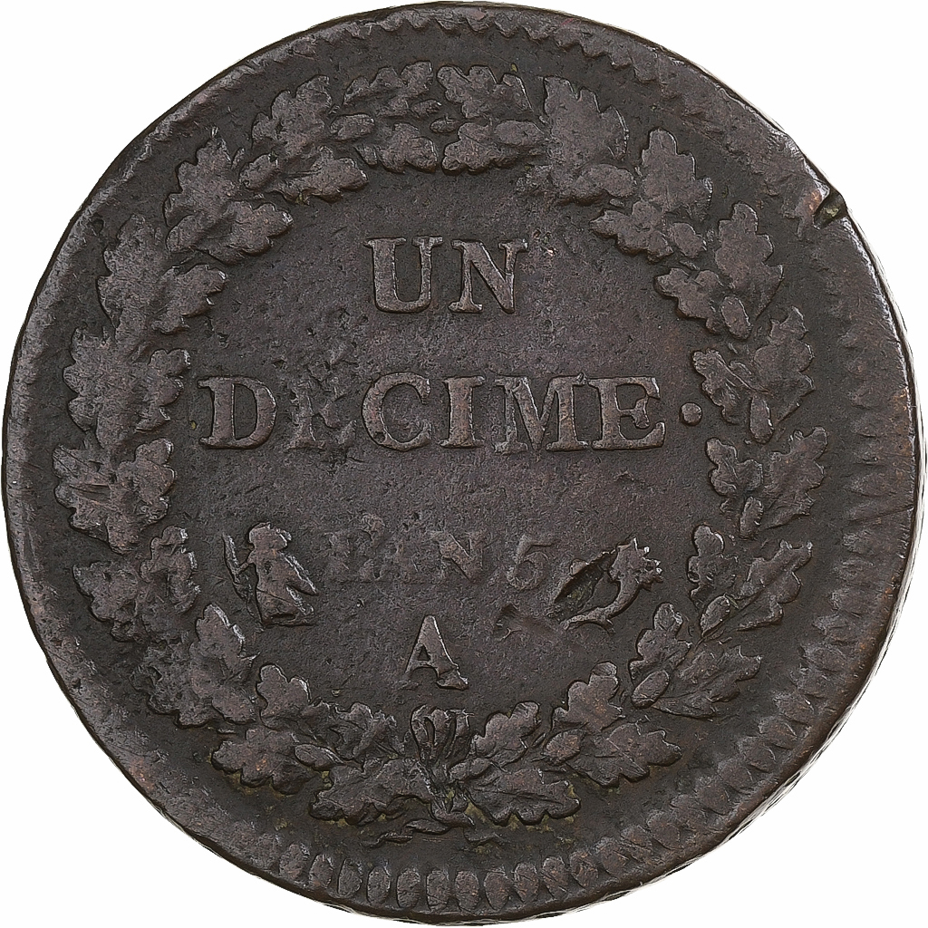 France, Decime, Dupré, AN 5, Paris, Copper, VF