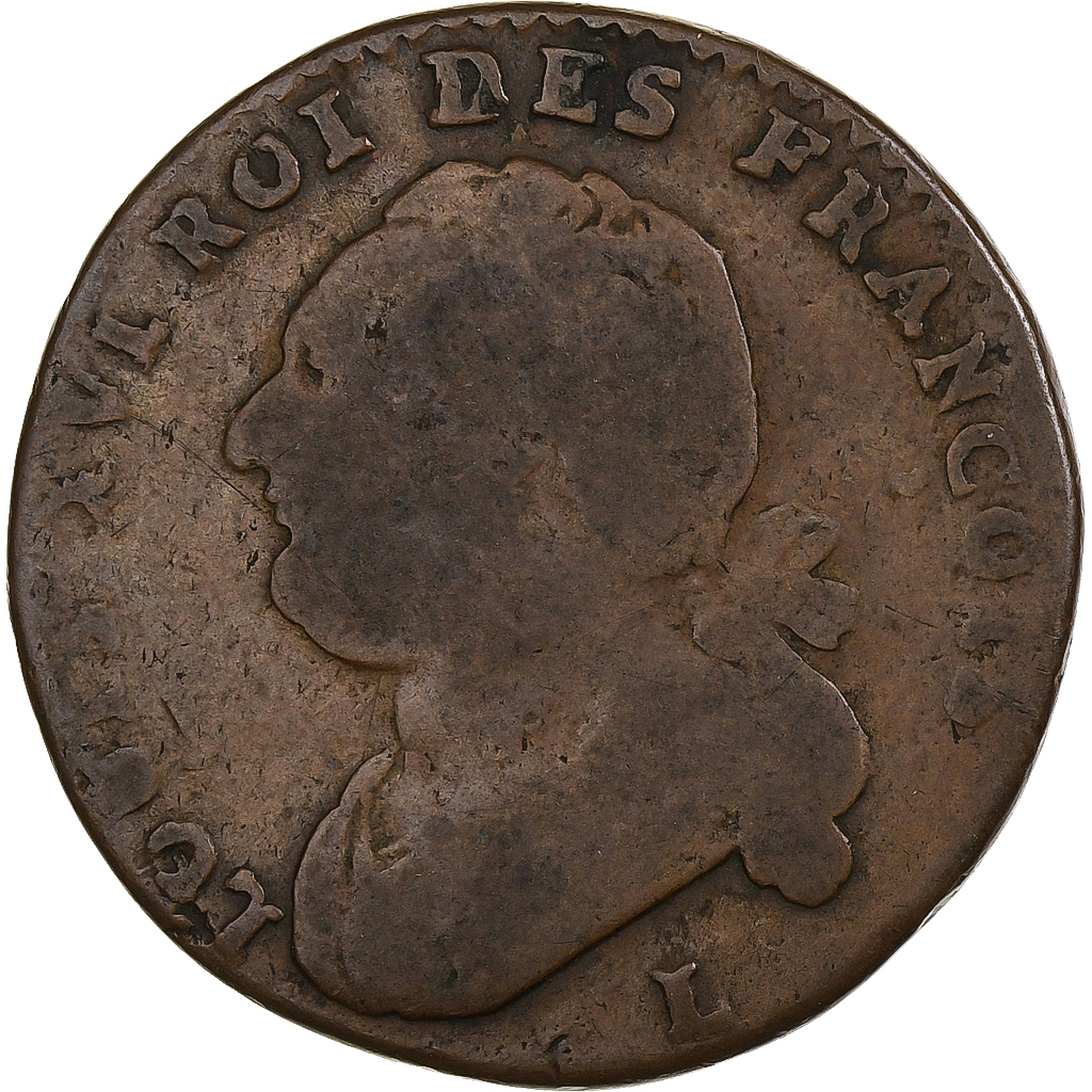 France, Louis XVI, 12 deniers François, 1793 / AN 5, Bayonne, Copper, 