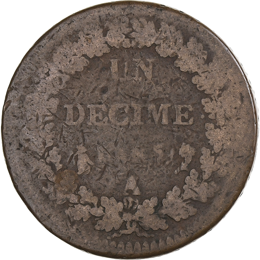 France, Decime, Dupré, AN 5, Paris, Copper, 