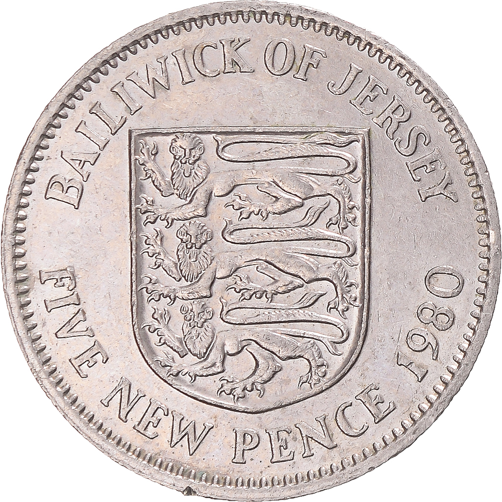 Coin, Jersey, 5 New Pence, 1980