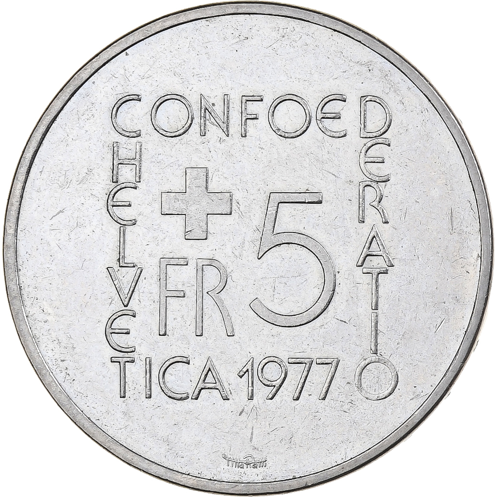 Switzerland, 5 Francs, Johann Pestalozzi, 1977, Bern, Cupronickel, MS