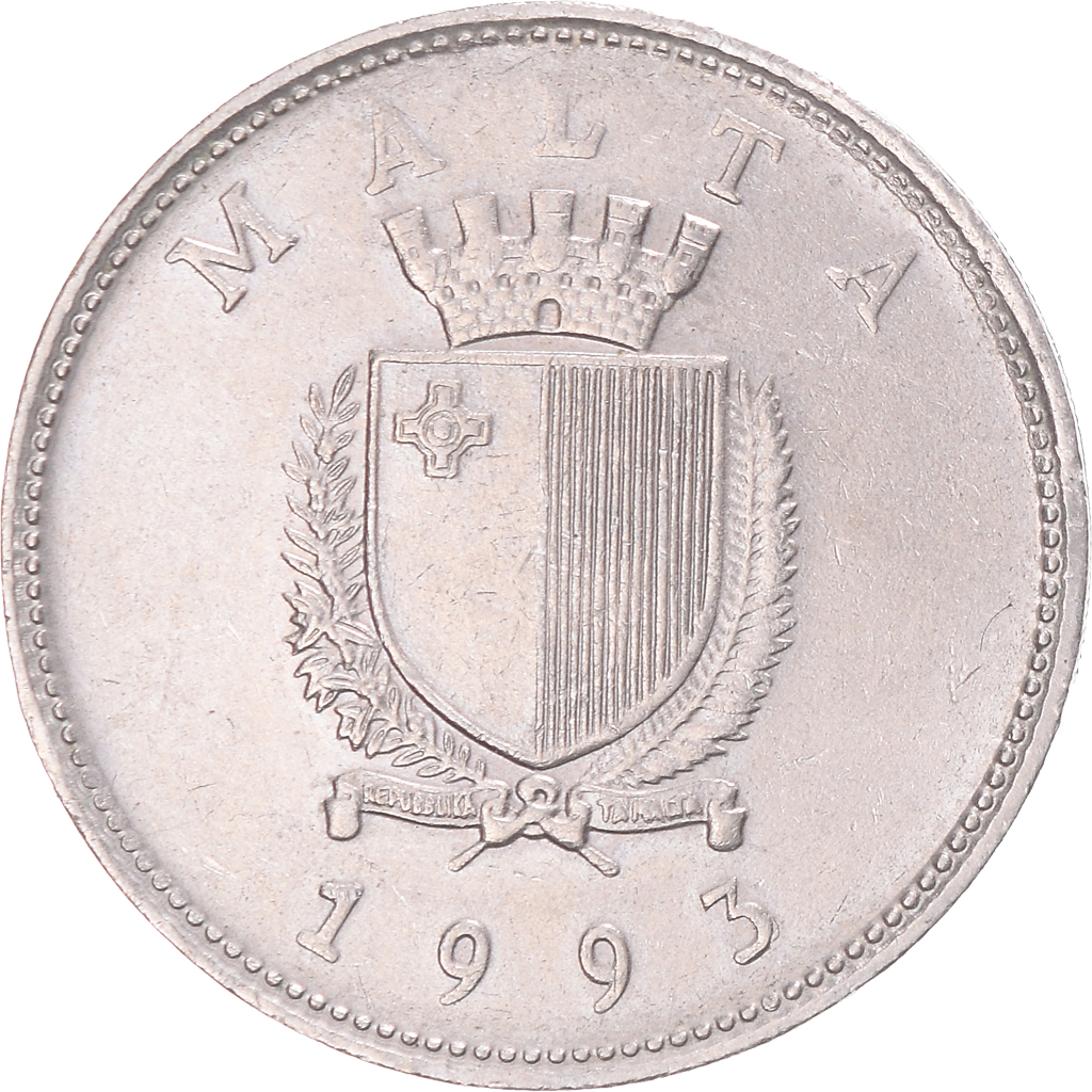 Coin, Malta, 25 Cents, 1993
