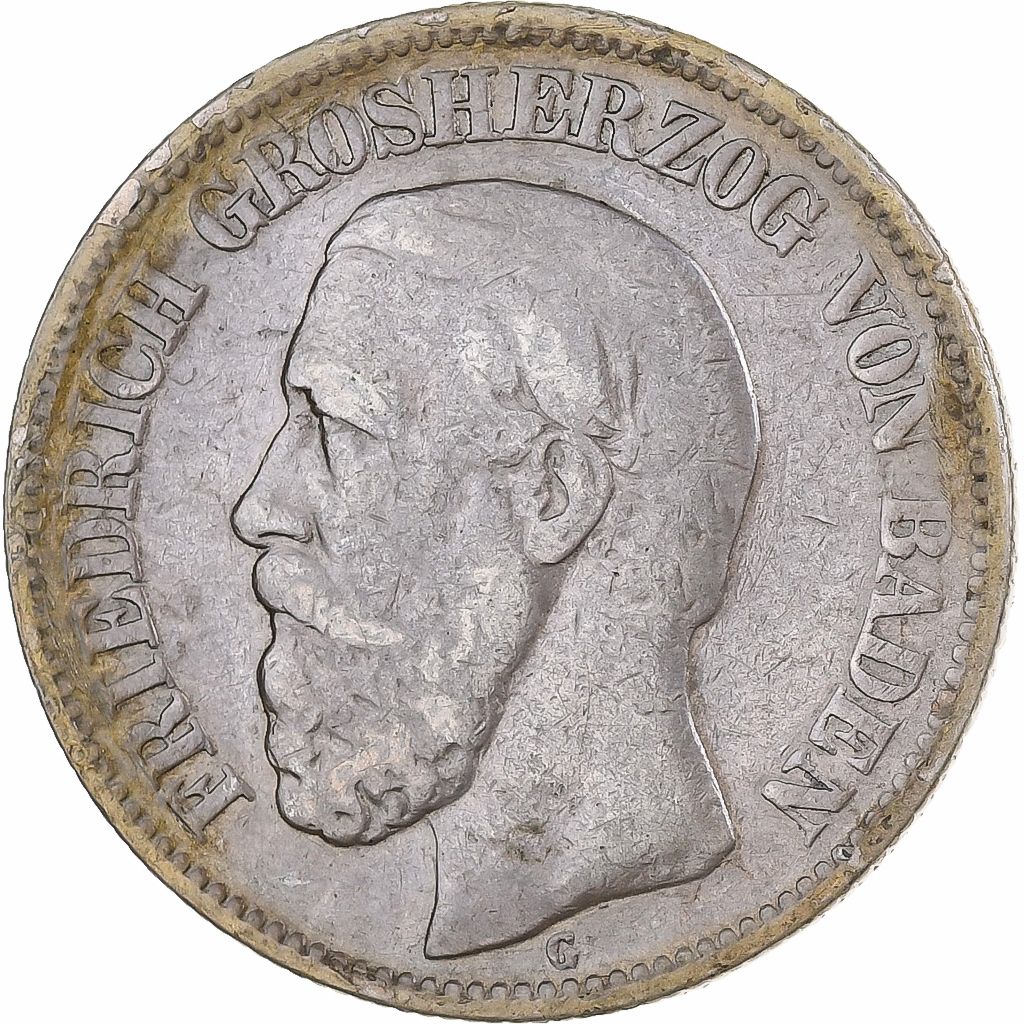 Grand Duchy of Baden, Friedrich I, 2 Mark, 1877, Karlsruhe, Silver, 