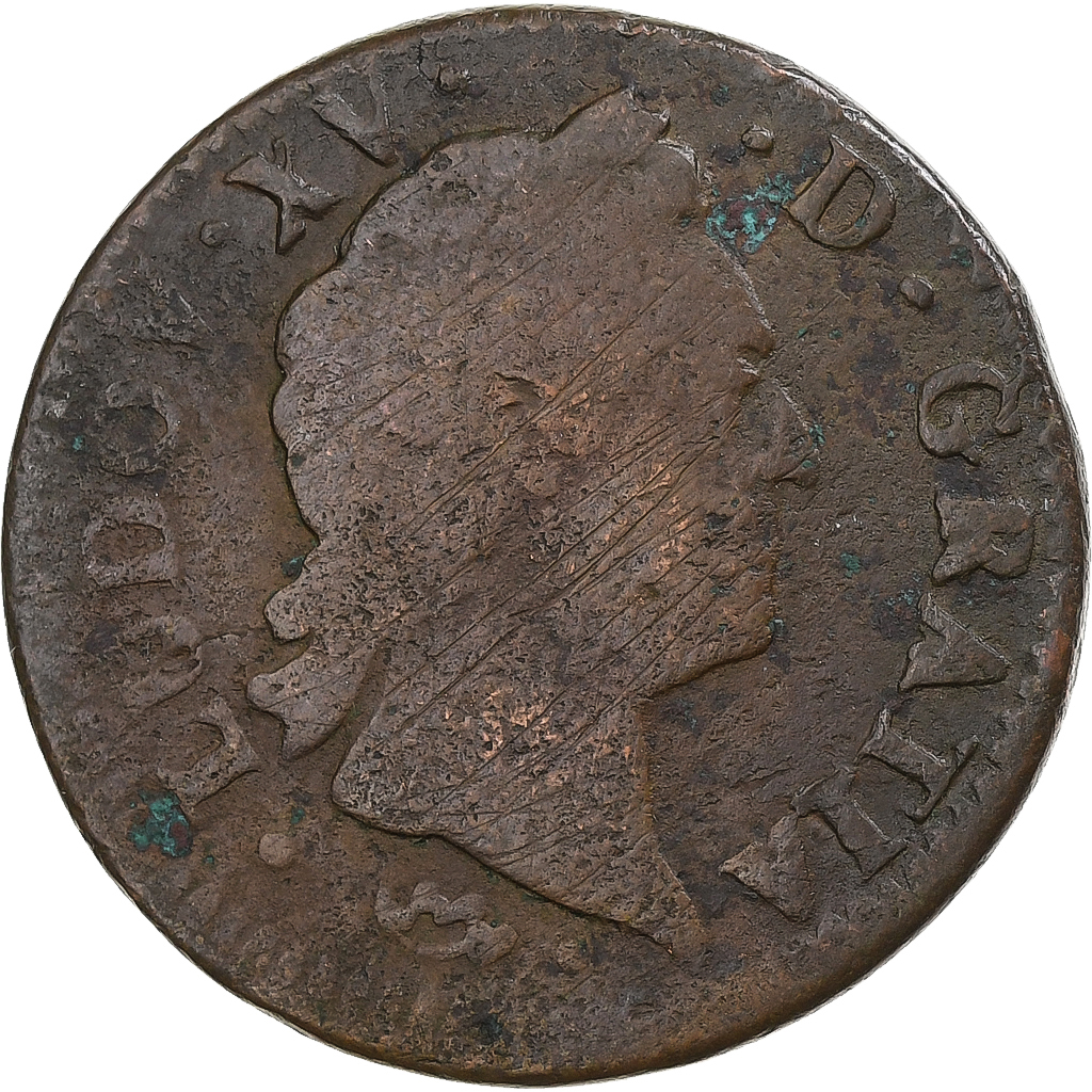 France, Louis XV, Sol à la vieille tête, 1772, Montpellier, Copper, 