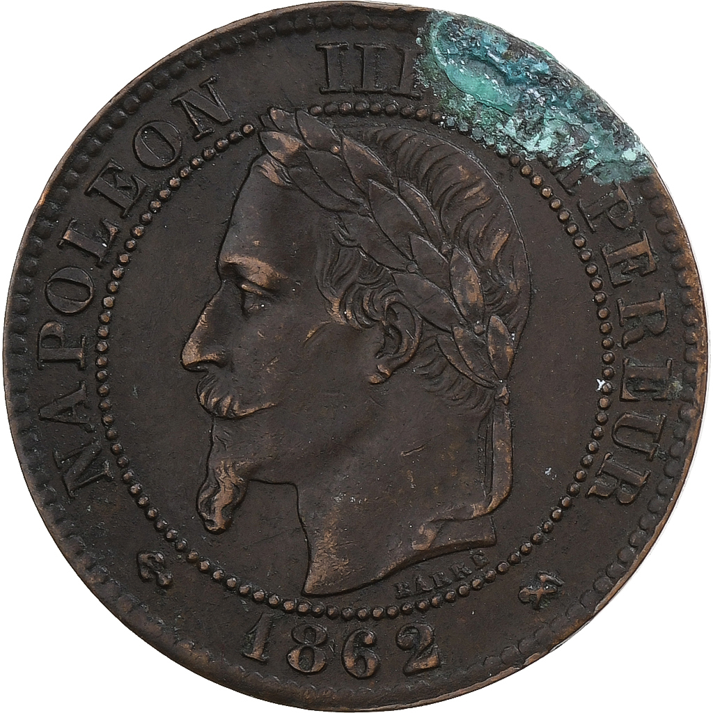 France, Napoleon III, 2 Centimes, 1862, Bordeaux, Bronze, 