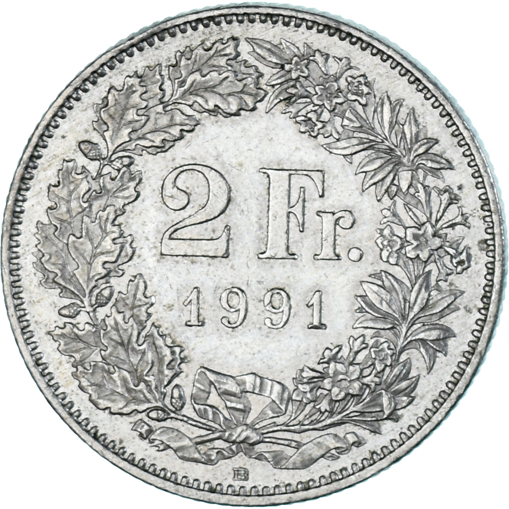 Coin, Switzerland, 2 Francs, 1991