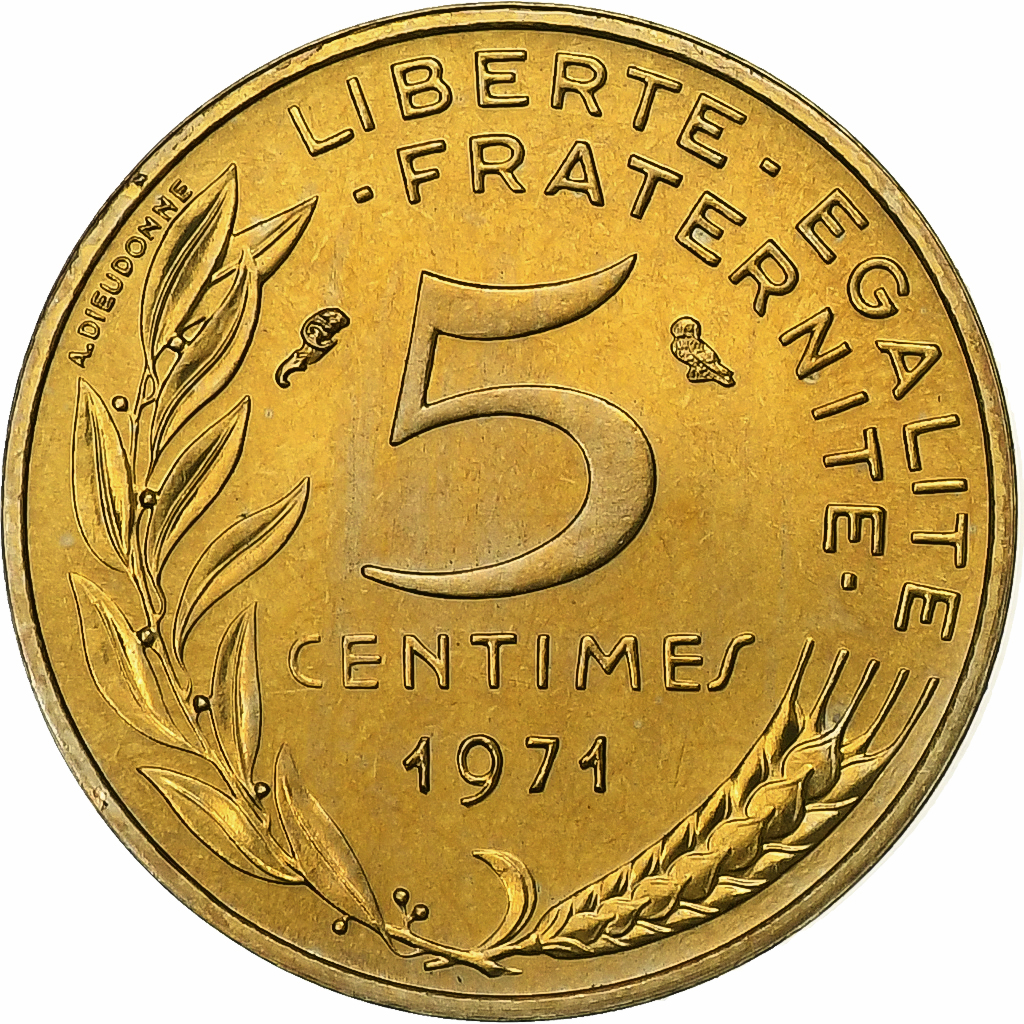 France, 5 Centimes, Marianne, 1971, MDP, série FDC, Aluminum-Bronze, 