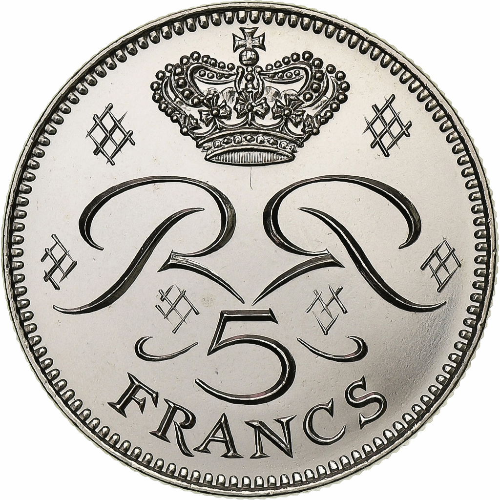 Monaco, Rainier III, 5 Francs, 1976, MDP, série FDC, Copper-nickel, 