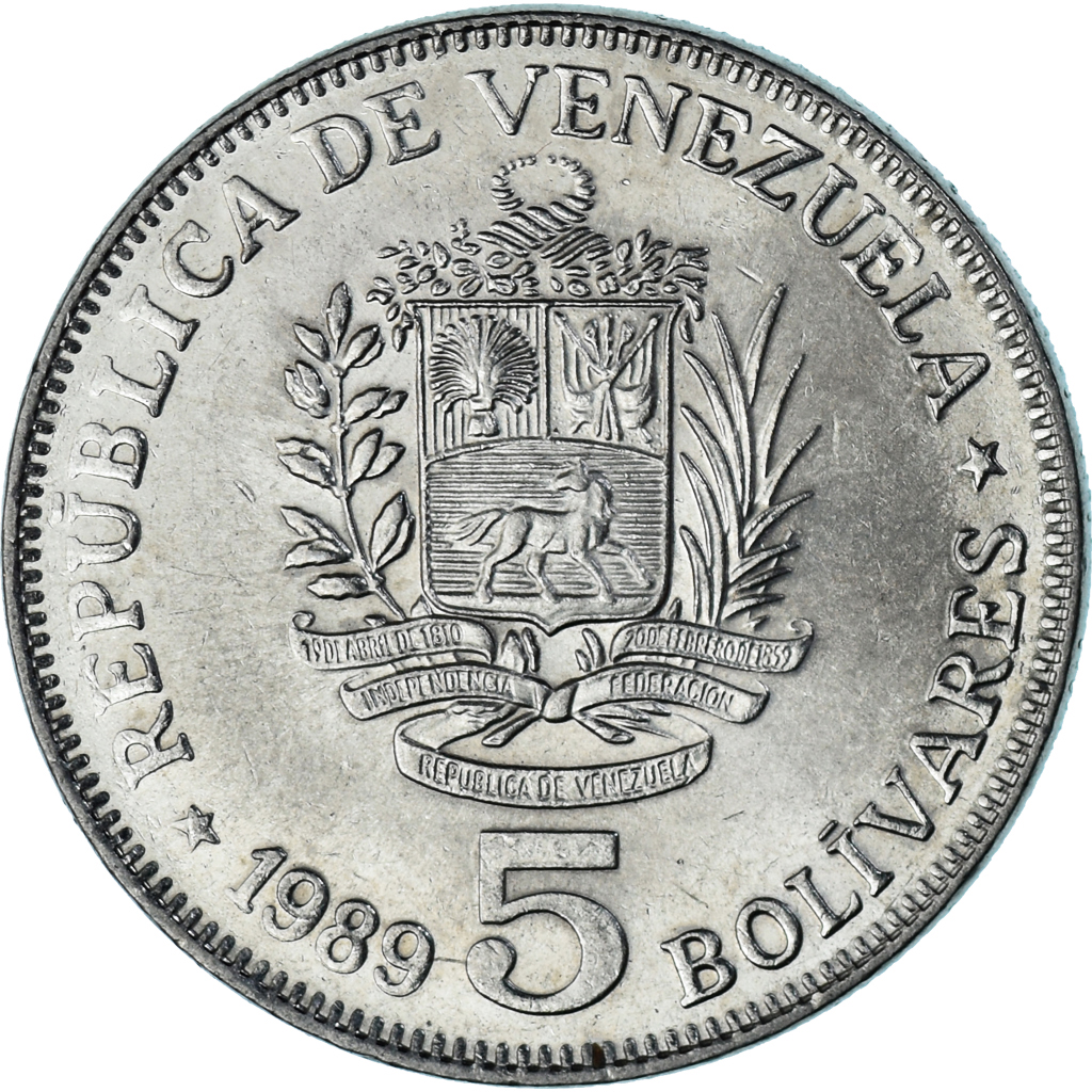 Coin, Venezuela, 5 Bolivares, 1989