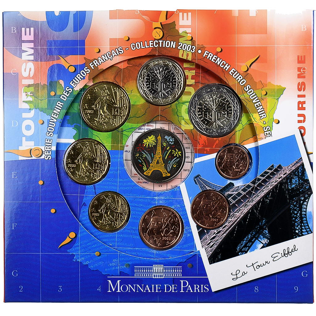 France, Set 1 ct. - 2 Euro + Medal, French Euro Souvenir set, BU, 2003, MDP