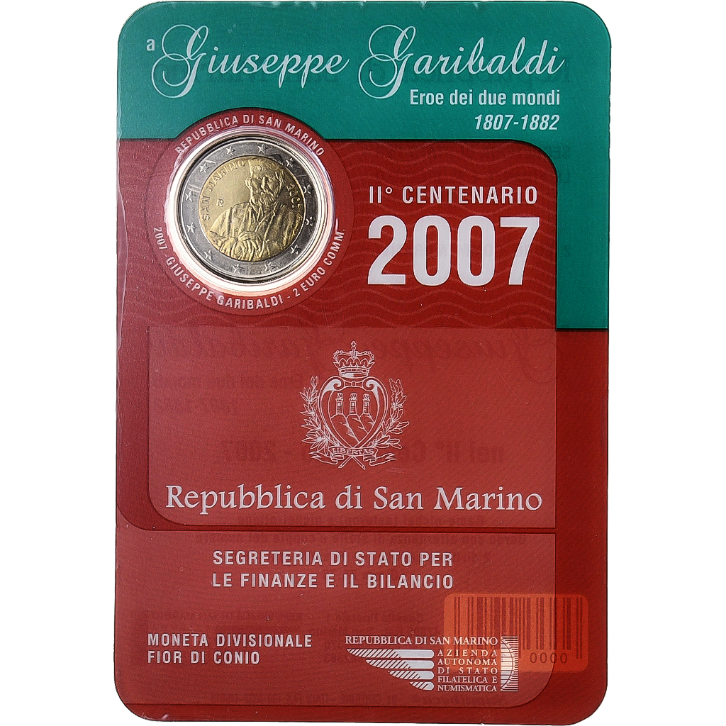 San Marino, 2 Euro, Giuseppe Garibaldi, 2007, Rome, Bi-Metallic, STGL