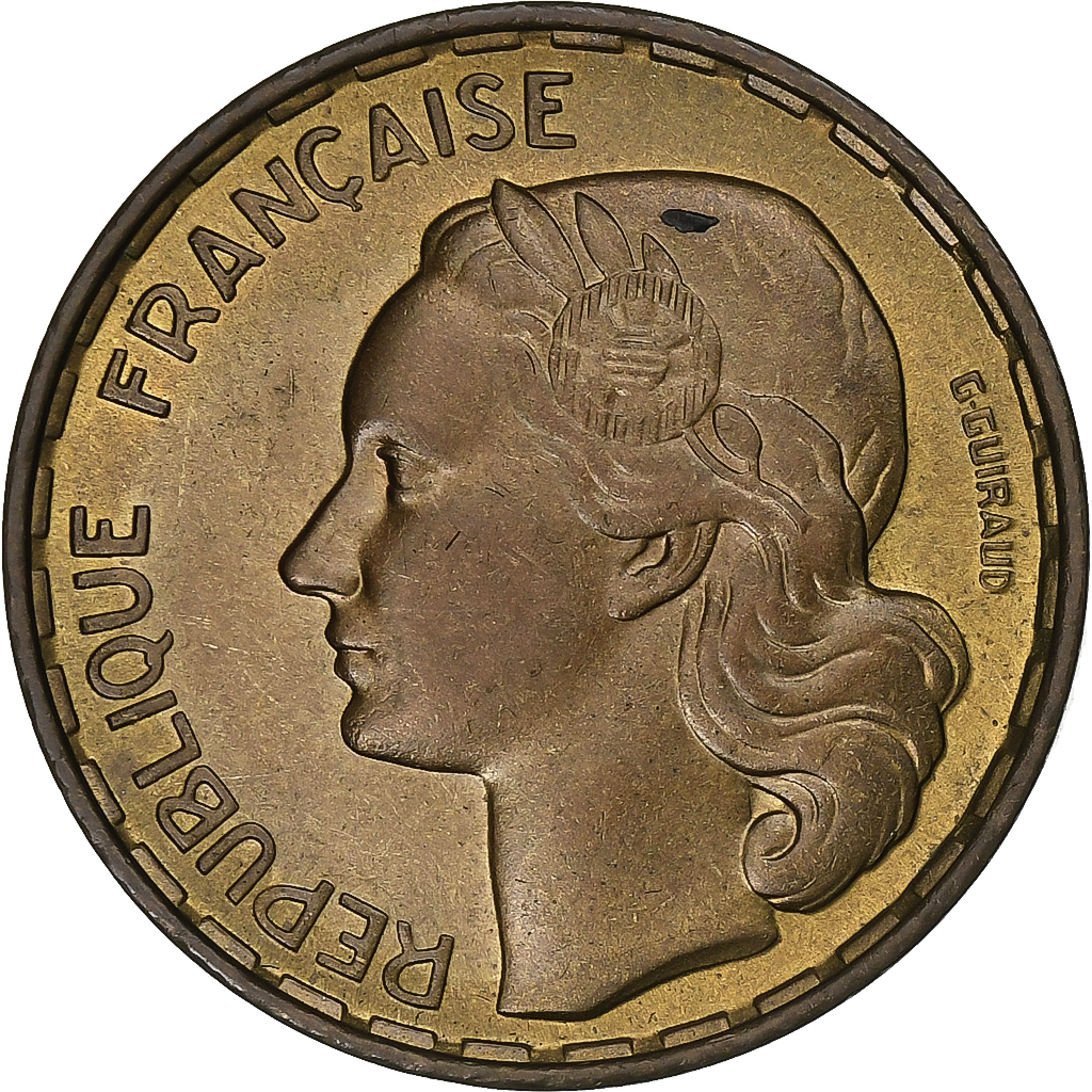 France, 50 Francs, Guiraud, 1953, Beaumont-Le-Roger, Cupro-Aluminium, MS