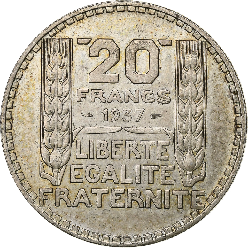 France, 20 Francs, Turin, 1937, Paris, Silver, 