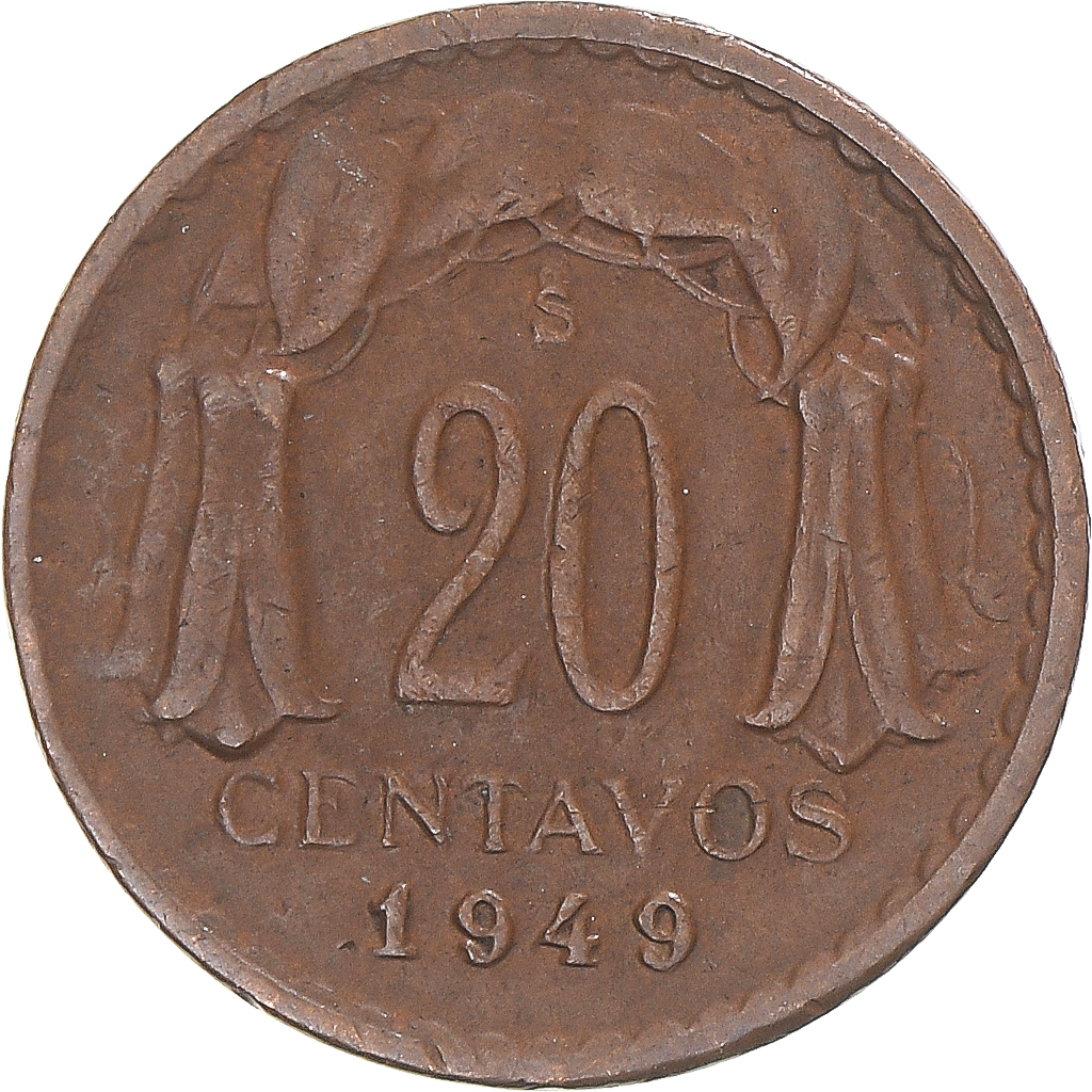 Coin, Chile, 20 Centavos, 1949