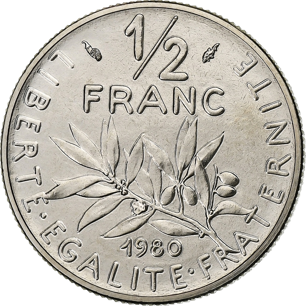 France, 1/2 Franc, Semeuse, 1980, MDP, série FDC, Nickel, 