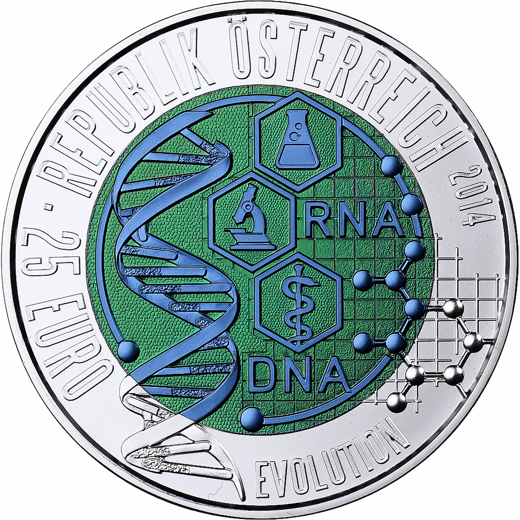 Österreich, 25 Euro, Evolution, Colourized, 2014, Vienna, Bi-Metallic, STGL