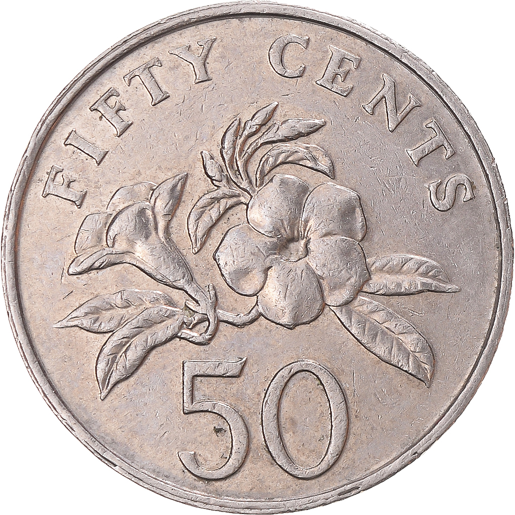 Coin, Singapore, 50 Cents, 1990