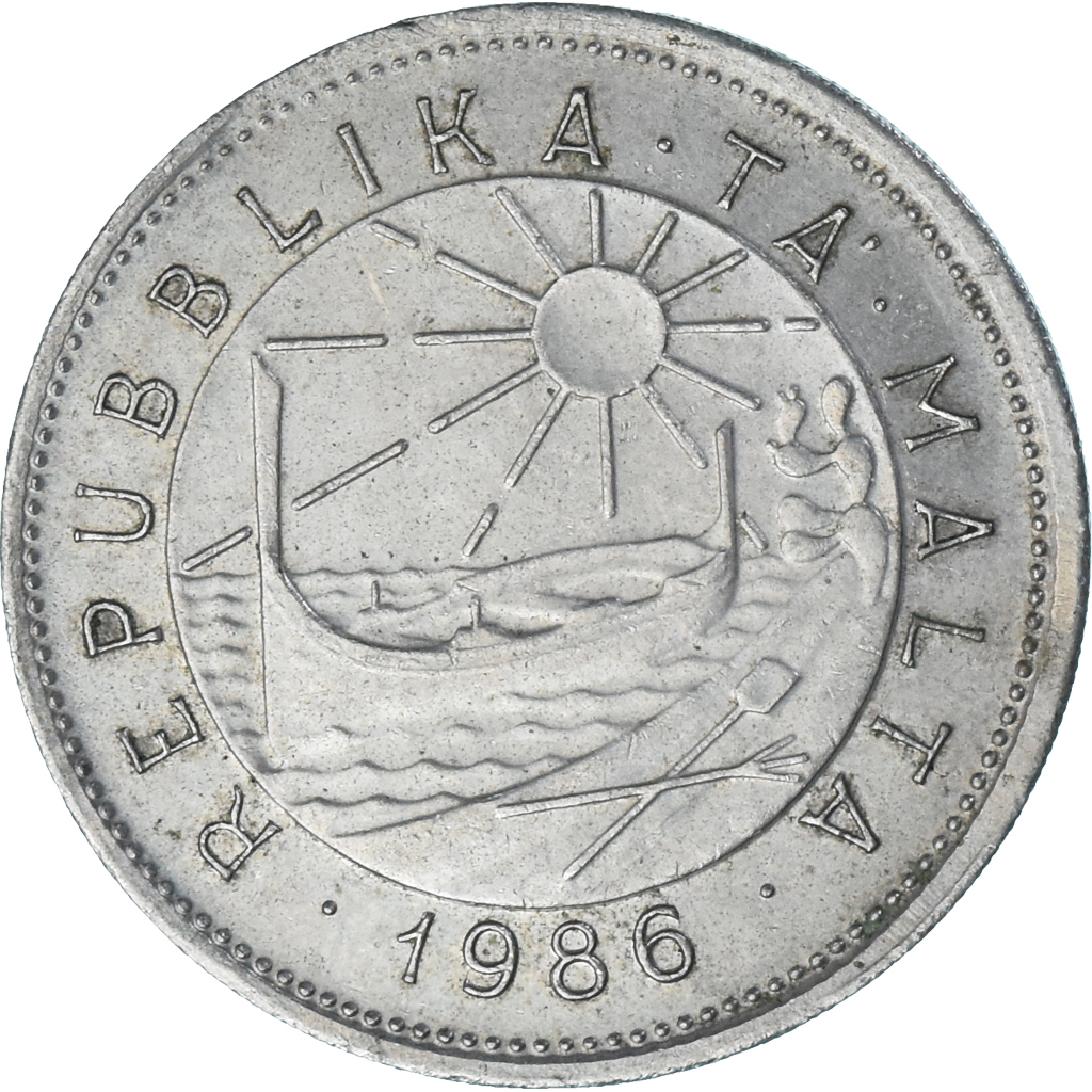 Coin, Malta, 25 Cents, 1986