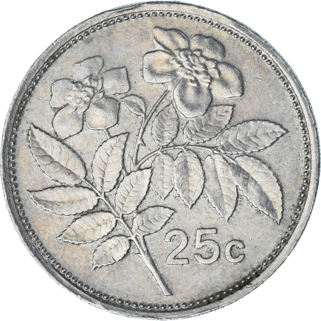 Coin, Malta, 25 Cents, 1986