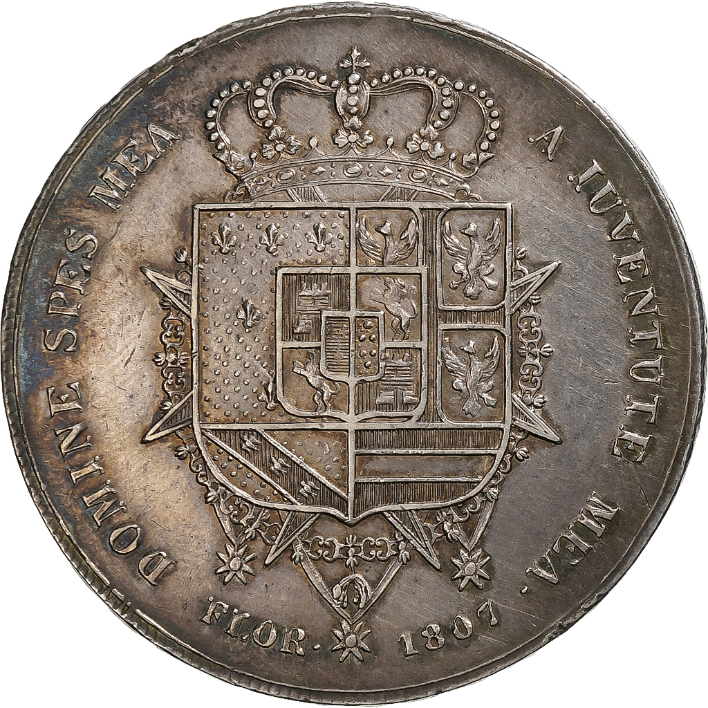 Kingdom of Etruria, Charles Louis, 10 Lire, 1807, Florence, Silver, Kingdom of Etruria, Charles Louis, 10 Lire, 1807, Florence, Silver,