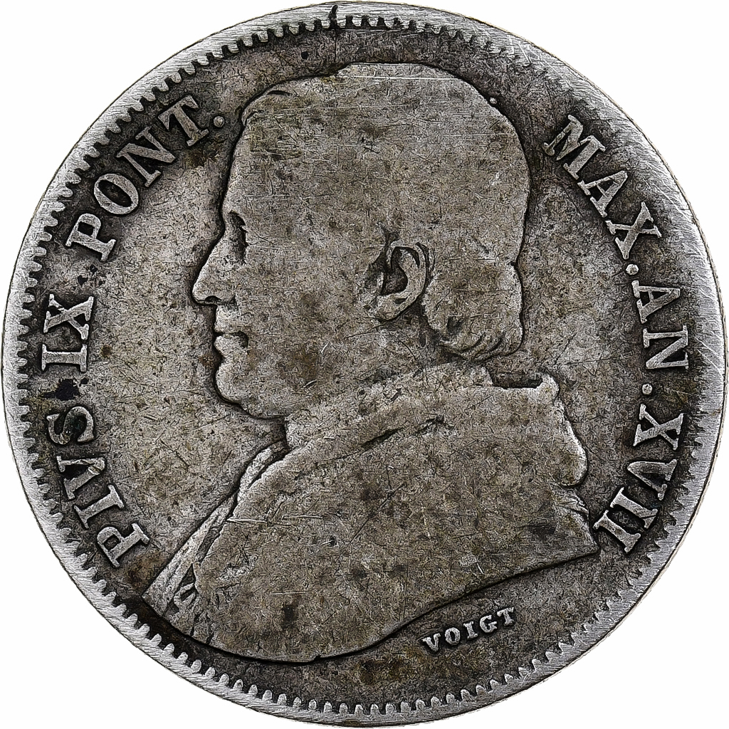 Papal States, Pius IX, 20 Baiocchi, 1862, Rome, Silver, , KM:1360