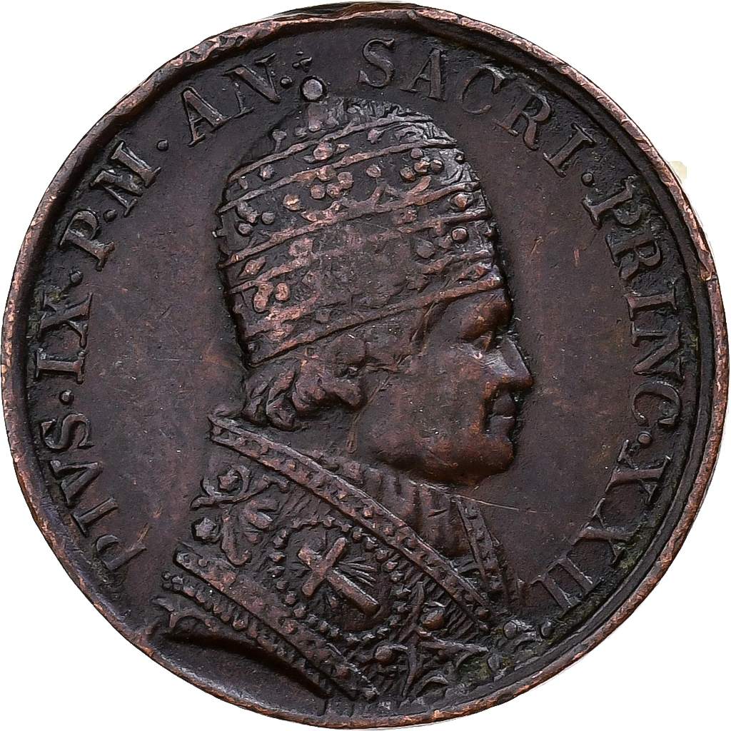 Papal States, Medal, Pius IX, 1800 years of St-Peter and St-Paul martyrdom, 1867