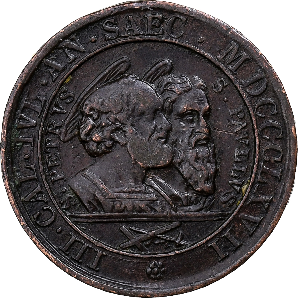 Papal States, Medal, Pius IX, 1800 years of St-Peter and St-Paul martyrdom, 1867